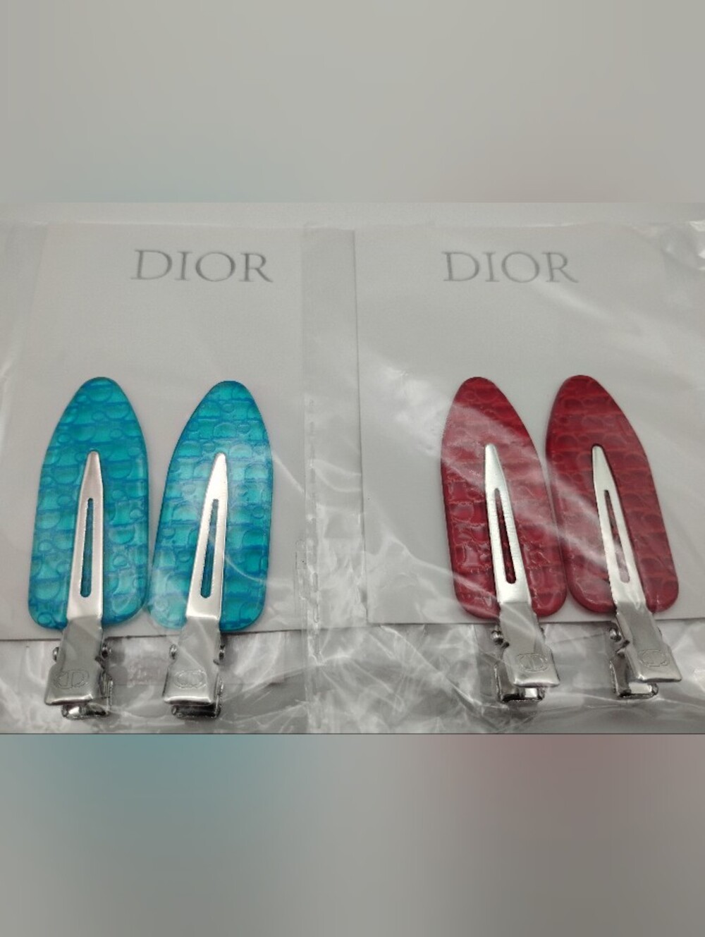 Dior Blue and Red Textured Hair Clips BRAND NEW -AUTHENTIC - Picture 7 of 10